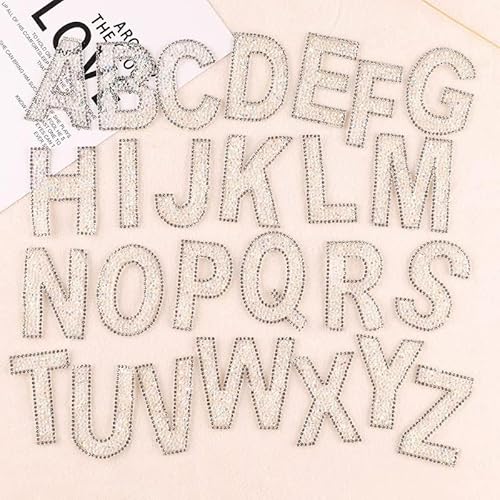 26 Stück Glitzer Strass Alphabet Buchstaben Aufkleber Selbstklebend ABC A-Z Wörter Aufkleber für DIY Handwerk Supplies (Silber Weiß) von LEEMASING