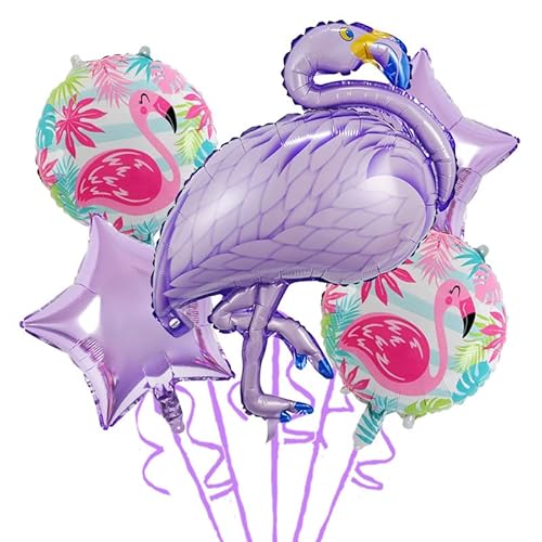 5 Stück Strand Sommer Tropische Party Thema Flamingo Luftballons Hawaii Dekoration für Babyparty Geburtstag Hochzeit Flamingo Party Dekoration (lila) von LEEMASING