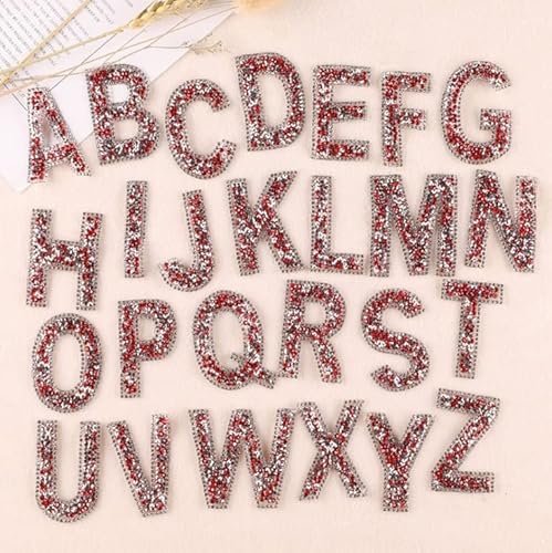 Glitzer-Strass-Alphabet-Buchstaben-Aufkleber, selbstklebend, ABC A-Z, Wörter, Aufkleber für Bastelbedarf, Rot, 26 Stück von LEEMASING