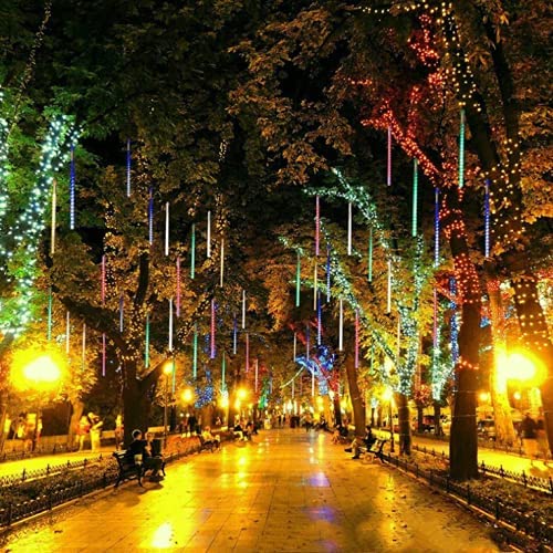 LEEMASING 192 LED Solarleuchten Meteorschauer Regen Baum Lichterkette Garten Party Outdoor für Hochzeit Party Weihnachten Xmas Dekoration Baum Party Garten Xmas String Light Outdoor (Regenbogen) von LEEMASING