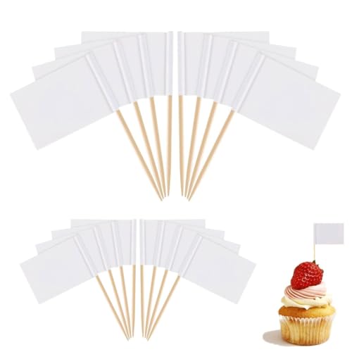 LEEQ 100pcs Leere Zahnstocher Flaggen - Cake Topper Käse Marker Weiß Flaggen Kennzeichnung für Party Kuchen Lebensmittel Käseplatte Vorspeisen von LEEQ