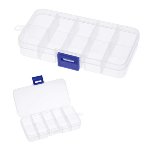 LEEQ 2pcs Plastik Sortierbox - Sortimentskasten stabile Verstellbare Schmuck Organizer Box Verstellbare Kunststoff-Sortierbox, 10 Fächern, mit Deckel Aufbewahrung von Schrauben,Perlen,Ohrringen von LEEQ