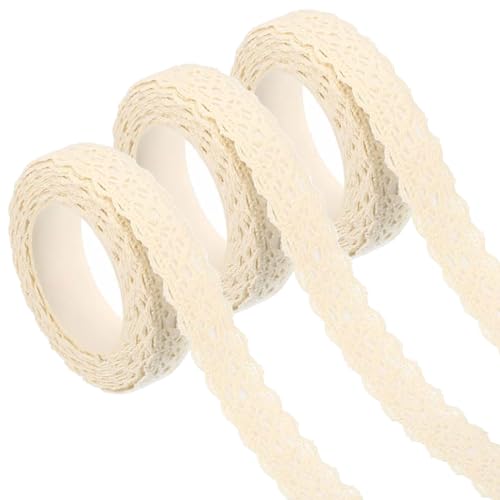 LEEQ 3 Rollen Selbstklebende Spitze - Spitzenband im Vintage-Stil, Beige, selbstklebendes Zierband, Spitzenband, für Handwerk, Hochzeit, Dekoration, Scrapbooking, Geschenkbox von LEEQ