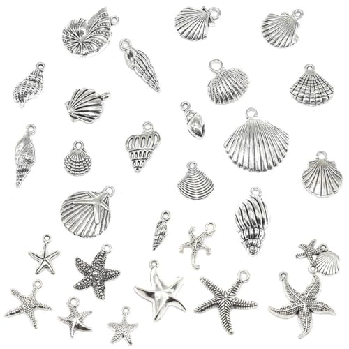 LEEQ 56PCS Metall Gemischte Charms zum Basteln - Ozean Tiere Anhänger Strand, Charm Armband Selber Machen,Charm Anhänger Schmuck Basteln,Schmuckherstellung Set, DIY Basteln von LEEQ