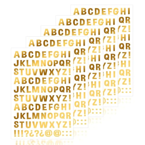 LEEQ Buchstaben Aufkleber - 5 PCS Klebebuchstaben Aufkleber Glitzer Klebe Alphabet Selbstklebend Alphabet-Aufkleber Fun Stickers für Tassen Scrapbooking Schilder Grußkarten Tagebuch Basteln(Gold) von LEEQ