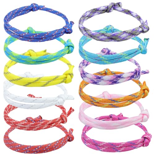 LEEQ Bunt Marine Seil Schnur Nautische Surf Armband - 12pcs Einstellbare Mode Geflochtenes Armbänder, Segeltau Armkettchen, Handgemacht Bettelarmband aus Nylon für Damen Herren Surfer Geschenk von LEEQ