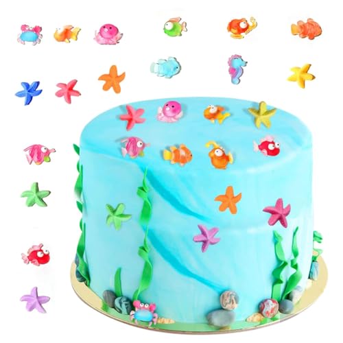 LEEQ Meerestiere Miniatur Deko - 16pcs Torte Dekoration Ozean Mikrolandschaft Tropischer Fisch Krabbe Clownfisch Seestern Harz DIY Zubehör für Strand Hawaiisch Thema Geburtstag Party von LEEQ