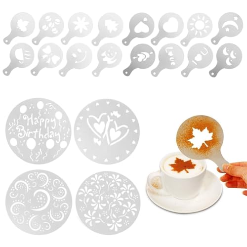 LEEQ Set de Geburtstag Dekorieren Schablone - 20 pcs Kaffee Schablonen, Schablone Mehlstreuer, Kuchen Blumenspray Schablonen, Arten Blume Herz Spray Schablonen, Kuchendekoschablonen von LEEQ