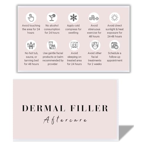 Dermal Filler Aftercare Card | 50 Stück | 5 x 8,9 cm Visitenkartengröße | Dermal Filler Aftercare Kit | Rosa & Weiß Einfaches Design mit Illustration und Anleitung (evtl. nicht in deutscher Sprache) von LEES A.M.