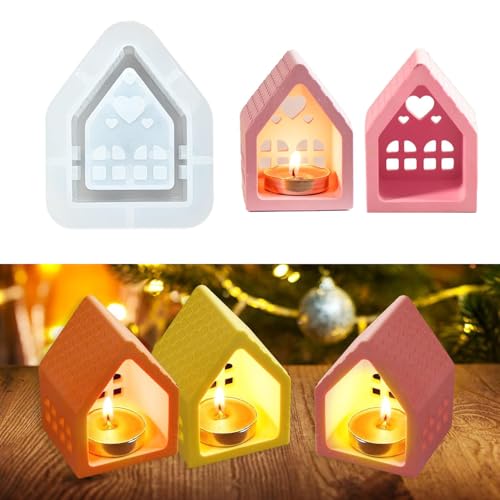 Silikonformen Gießformen Häuser, Silikonformen Weihnachten Kerzenhalter, 3D Silikonform Haus DIY Silikonform Kerzenhalter Gießform Silikon Gießformen für die Herstellung von Kerzen von LEEWENYAN