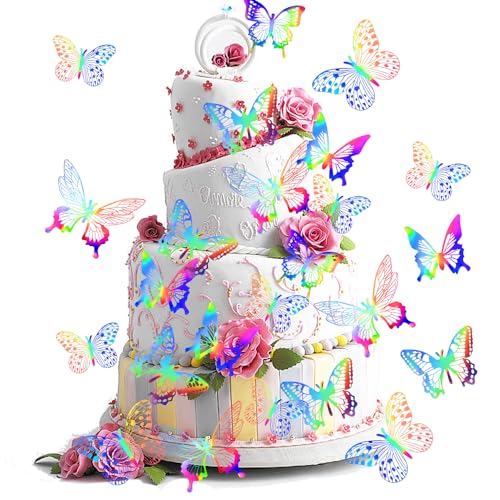 18 Stück Cake Topper Schmetterling Kuchen Deko Kuchen Topper tortendeko geburtstag mädchen kuchen dekoration geburtstag torten deko für mädchen schmetterling deko geburtstag Schwarz Silber von LEEWYOU