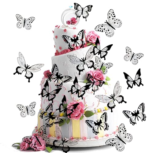 18 Stück Cake Topper Schmetterling Kuchen Deko Kuchen Topper tortendeko geburtstag mädchen kuchen dekoration geburtstag torten deko für mädchen schmetterling deko geburtstag Schwarz Gold von LEEWYOU