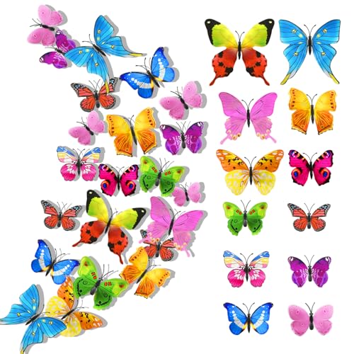 24 Stück 3D Schmetterlinge Deko Schmetterling Wanddeko Wandaufkleber Schmetterlinge Butterfly Dekoration Wandtattoo Abnehmbare Wandaufkleber Heimdeko Kinderzimmer Schlafzimmer Deko (co) von LEEWYOU