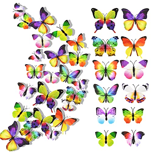 24 Stück 3D Schmetterlinge Deko Schmetterling Wanddeko Wandaufkleber Schmetterlinge Butterfly Dekoration Wandtattoo Abnehmbare Wandaufkleber Heimdeko Kinderzimmer Schlafzimmer Deko von LEEWYOU