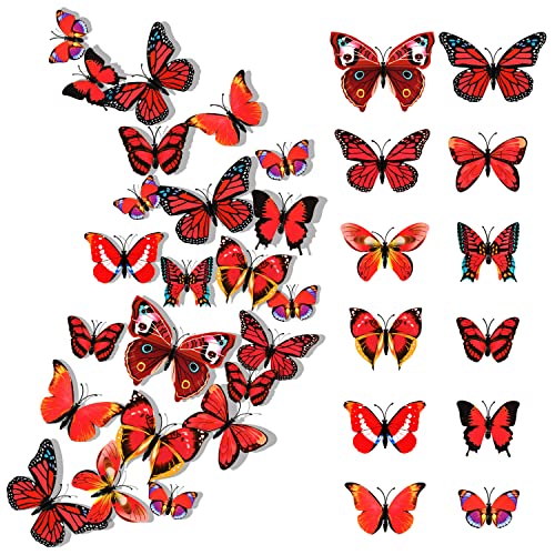 24 Stück 3D Schmetterlinge Deko Schmetterling Wanddeko Wandaufkleber Schmetterlinge Butterfly Dekoration Wandtattoo Abnehmbare Wandaufkleber Heimdeko Kinderzimmer Schlafzimmer Deko von LEEWYOU