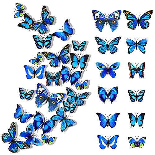 24 Stück 3D Schmetterlinge Deko Schmetterling Wanddeko Wandaufkleber Schmetterlinge Butterfly Dekoration Wandtattoo Abnehmbare Wandaufkleber Heimdeko Kinderzimmer Schlafzimmer Deko von LEEWYOU