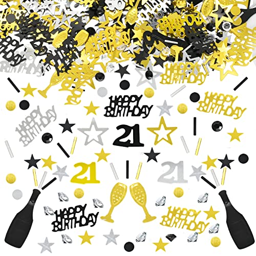 Konfetti 21 Geburtstag Deko,21 Tischdeko Geburtstag Confetti,Streudeko 21. Geburtstag Deko, Tischdeko 21 Geburtstag, Konfetti Streudeko Geburtstag schwarz Gold Silber,Glitzer Konfetti 63 Frauen Männer von LEEWYOU