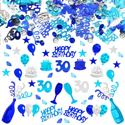 Konfetti 30 Geburtstag Deko,30 Tischdeko Geburtstag Confetti,Streudeko 30. Geburtstag Deko, Tischdeko 30 Geburtstag, Konfetti Streudeko Geburtstag Blau Silber,Glitzer KonfettiFrauen Männer von LEEWYOU