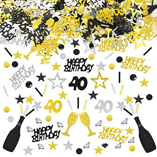 Konfetti 40 Geburtstag Deko,40 Tischdeko Geburtstag Confetti,Streudeko 40. Geburtstag Deko, Tischdeko 40 Geburtstag, Konfetti Streudeko Geburtstag schwarz Gold Silber,Glitzer Konfetti 63 Frauen Männer von LEEWYOU