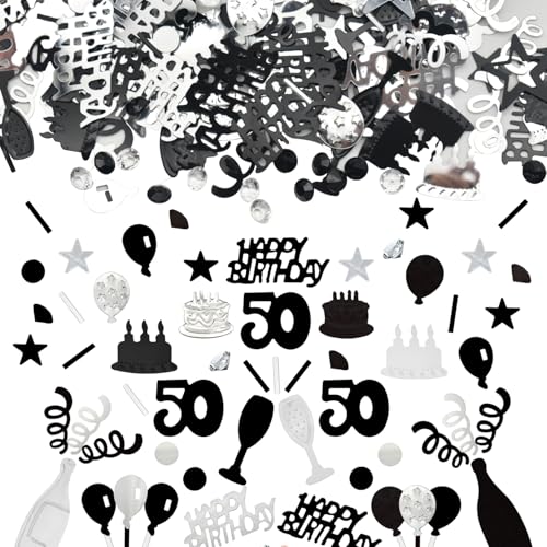 Konfetti 50 Geburtstag Deko, 50 Tischdeko Geburtstag Confetti,Streudeko 50. Geburtstag Deko, Tischdeko 50 Geburtstag, Konfetti Geburtstag Schwarz Silber,Glitzer Konfetti 50 Frauen Männer von LEEWYOU