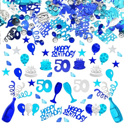 Konfetti 50 Geburtstag Deko,50 Tischdeko Geburtstag Confetti,Streudeko 50. Geburtstag Deko, Tischdeko 50 Geburtstag, Konfetti Streudeko Geburtstag Blau Silber,Glitzer KonfettiFrauen Männer von LEEWYOU