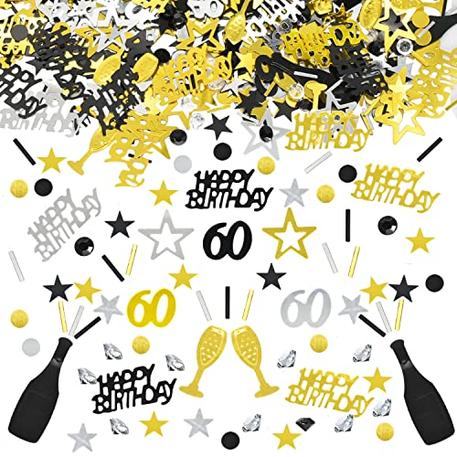 Konfetti 60 Geburtstag Deko,60 Tischdeko Geburtstag Confetti,Streudeko 60. Geburtstag Deko, Tischdeko 60 Geburtstag, Konfetti Streudeko Geburtstag schwarz Gold Silber,Glitzer Konfetti 63 Frauen Männer von LEEWYOU