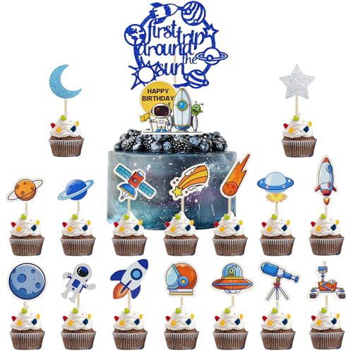 Weltraum Astronauten Tortendeko Geburtstag Planeten Muffin Deko Weltraumthema Cupcake Deko Astronauten Raketen Planet Cake Topper zum Geburtstag Cupcake-Aufsätze für Jungen Kinder von LEEWYOU