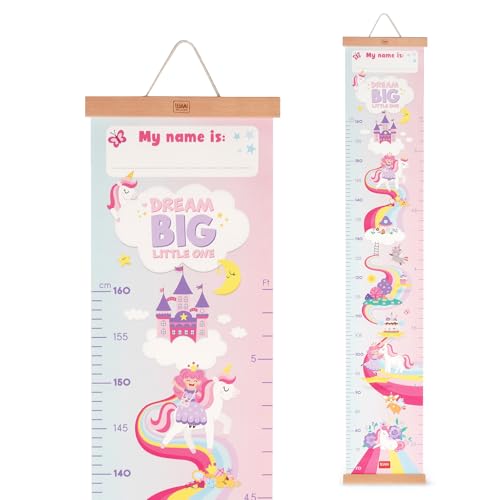 Legami - Dream Big Little One Messlatte zum Aufhängen für die Körpergröße von Kindern, bis 160 cm, 41 Aufkleber im Lieferumfang enthalten, mit Holzleisten, Motiv Unicorn von LEGAMI