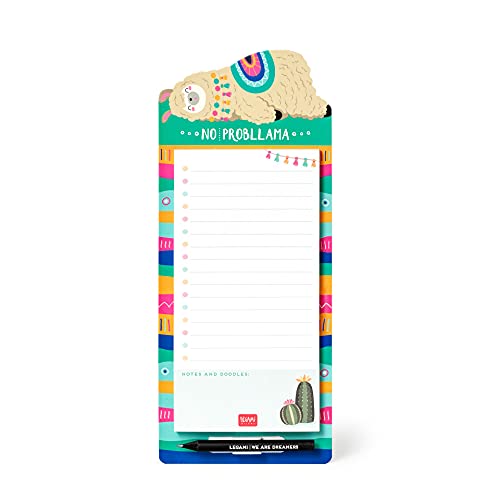 Legami - Magnetischer Notizblock, Don't Forget, 11 x 26 cm, FSC®-zertifiziertes Papier, Papier mit 80 g/m², Rückseite aus Hartkarton, Magnetfuß, Lama-Thema, 60 abnehmbare Blätter von LEGAMI