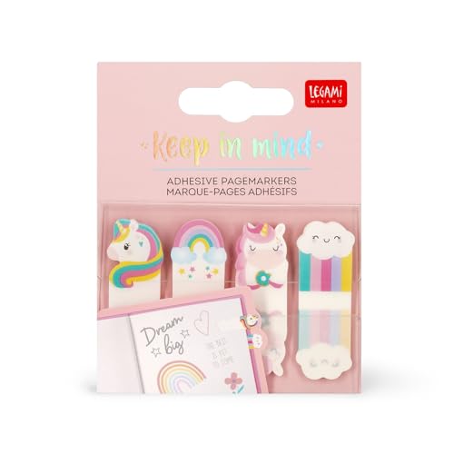 Legami - PageMarkers Sticker Keep in Mind, 80 PageMarkers Sticker (20 x 4), beschreibbare und wiederablösbare Sticker, Unicorn Motiv, 7 x 5,5 cm von LEGAMI