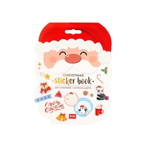 Legami - Weihnachts-Stickerbuch, 8 Blätter mit mehr als 150 Papierstickern, Stickerbuch mit Geschenketiketten, Verschlussstempel, dekorative Sticker für Weihnachten von LEGAMI