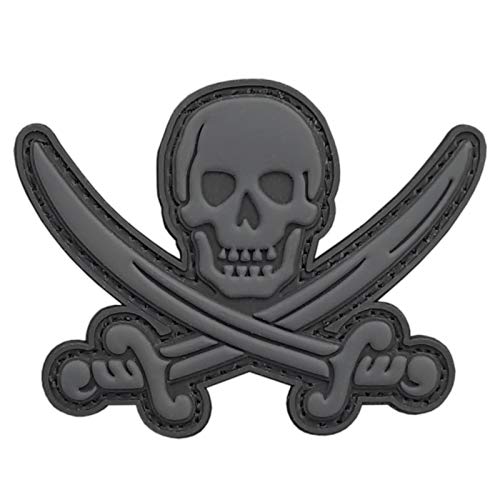 Calico Jack Totenkopf Piraten Jolly Roger PVC Taktisches Patch kompatibel mit Velcro Patches für Rucksäcke (Blackout Subdued) von LEGEEON