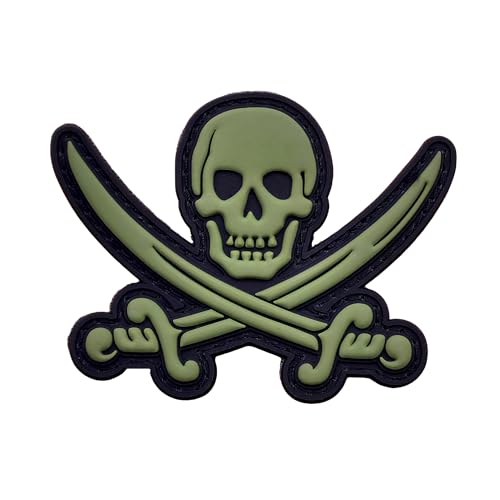 Calico Jack Skull Pirate Jolly Roger PVC Tactical Patch [Grün] Kompatibel mit Klett-Patches für Rucksäcke von LEGEEON