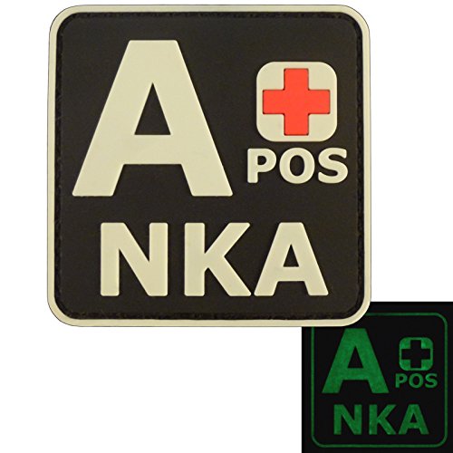 Glow Dark APOS A+ NKA Blood Type No Known Allergies Tactical Morale PVC Rubber Touch Fastener Patch von LEGEEON