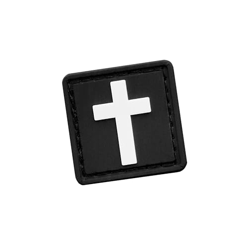 Kleiner Mini 1x1 Kruzifix Jesus Christus Christian Tactical PVC Patch [B/W Glow in The Dark] Kompatibel mit Klett-Patches für Rucksäcke, Moral-Patches, Patches für Hüte von LEGEEON