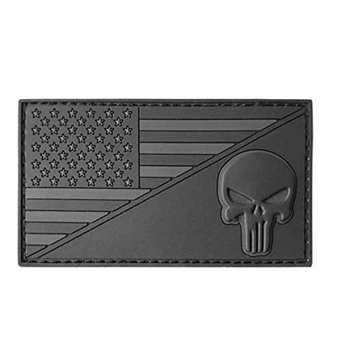 LEGEEON All Black USA American Flag Punisher Skull ACU Dark Subdued Morale PVC Rubber Touch Fastener von LEGEEON