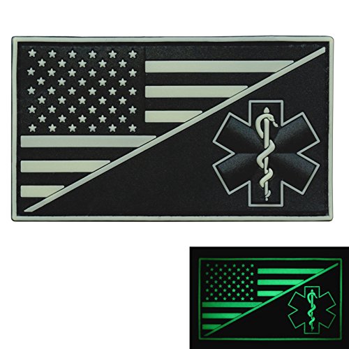 Glow Dark USA American Flag EMS EMT Star of Life Paramedic Medic Tactical Morale GITD PVC Rubber Touch Fastener von LEGEEON