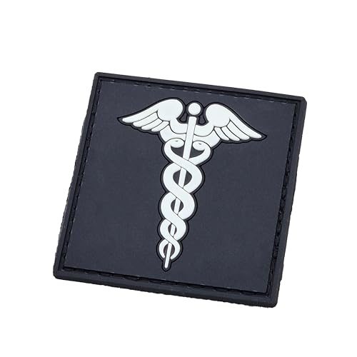 LEGEEON Tactical Medic Caduceus Medizinischer PVC-Gummi-Patch (schwarz/weiß), kompatibel mit Velcro Klettverschluss, Flicken für Kleidung, taktische Ausrüstung, Plattenträger, Airsoft-Weste von LEGEEON