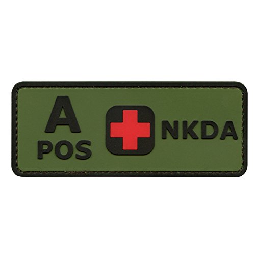 Olive Drab Green OD A POS Blood Type NKDA Combat Tactical PVC Rubber 3D Touch Fastener Patch von LEGEEON