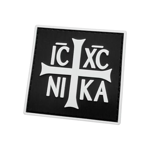 Orthodoxes Byzantinisches Kreuz ICXC Nika Christ Conquers PVC Patch Kompatibel mit Klett-Patches für Hüte, Taktische Patches, Militär-Patches, Rucksackflicken, Patches für Rucksäcke (B/W Glow Dark) von LEGEEON