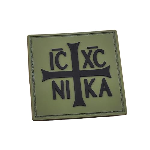 Orthodoxes Byzantinisches Kreuz ICXC Nika Christ Conquers PVC Patch Kompatibel mit Klett-Patches für Hüte, Taktische Patches, Militär-Patches, Rucksackflicken, Patches für Rucksäcke (Grün) von LEGEEON