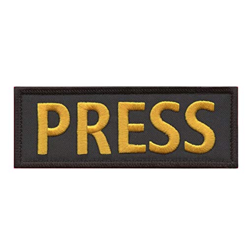 PRESS 5"x2" Schwarze Körperpanzer Gelbe Buchstaben Taktische Weste Medien Bestickter Nylon Klettverschluss Patch von LEGEEON