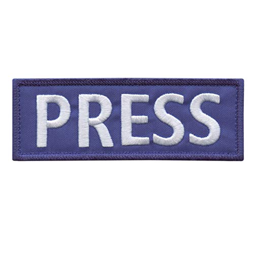 PRESS 5"x2" Blue Body Armor White Letters Tactical Vest Media Embroidered Nylon Fastener Patch von LEGEEON