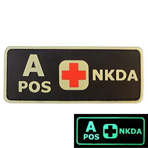 Erste-Hilfe PVC Patch A Positiv [Schwarz und Weiß Glow Dark] Blutgruppe Patch Armee Klettverschluss von LEGEEON