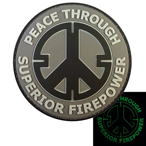 Frieden Durch Überlegene Feuerkraft PVC Patch kompatibel mit Velcro Airsoft Patches für Rucksäcke,Hüte,Kappen,Taktische Patches (Blackout Subdued Glow Dark) von LEGEEON