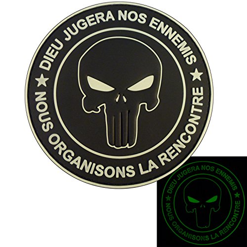 Punisher DIEU JUGERA NOS ENNEMIS Glow Dark All Black Navy Seals DEVGRU PVC Fastener Patch von LEGEEON