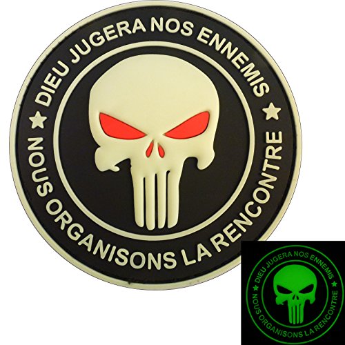 Subdued Punisher DIEU JUGERA NOS ENNEMIS DEVGRU Morale PVC 3D Touch Fastener Patch (Black and White Glow Dark) von LEGEEON