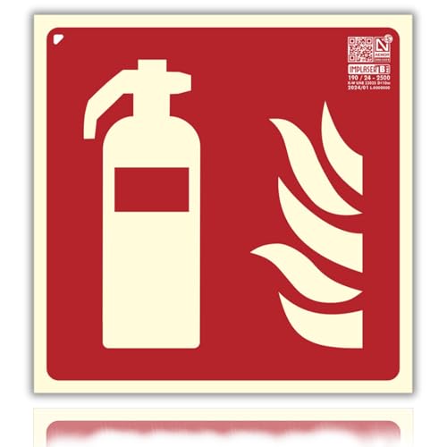 Feuerlöscherschild, 21 x 21 cm, Klasse B D≤ 10 m, leuchtendes PVC, Nachhaltigkeitsschild, Photolumineszenz-Schild, Feuerlöscher, zugelassenes Feuerlöschschild von LEIASA