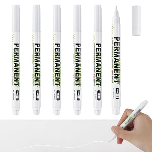 LEIBOCHAO 6 Stück Permanentmarker, Acryllackstift, weiße Filzstifte mit feiner Spitze 1,0 mm, permanent Acrylstifte für Stein, Holz, Glas, Keramik, Leinwand, Reifen von LEIBOCHAO