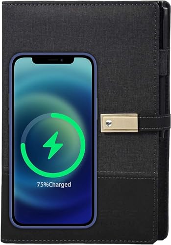 LEICKE digitales QI Notizbuch A5 mit Wireless Charger, wiederverwendbar Leder Notizblock, elektronisch multifunktional Terminplaner, inteligent Powerbank, smart notebook mit 16GB USB Flash Disk von LEICKE